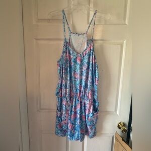 LILLY PULITZER Blue and Pink Shell Pattern Romper